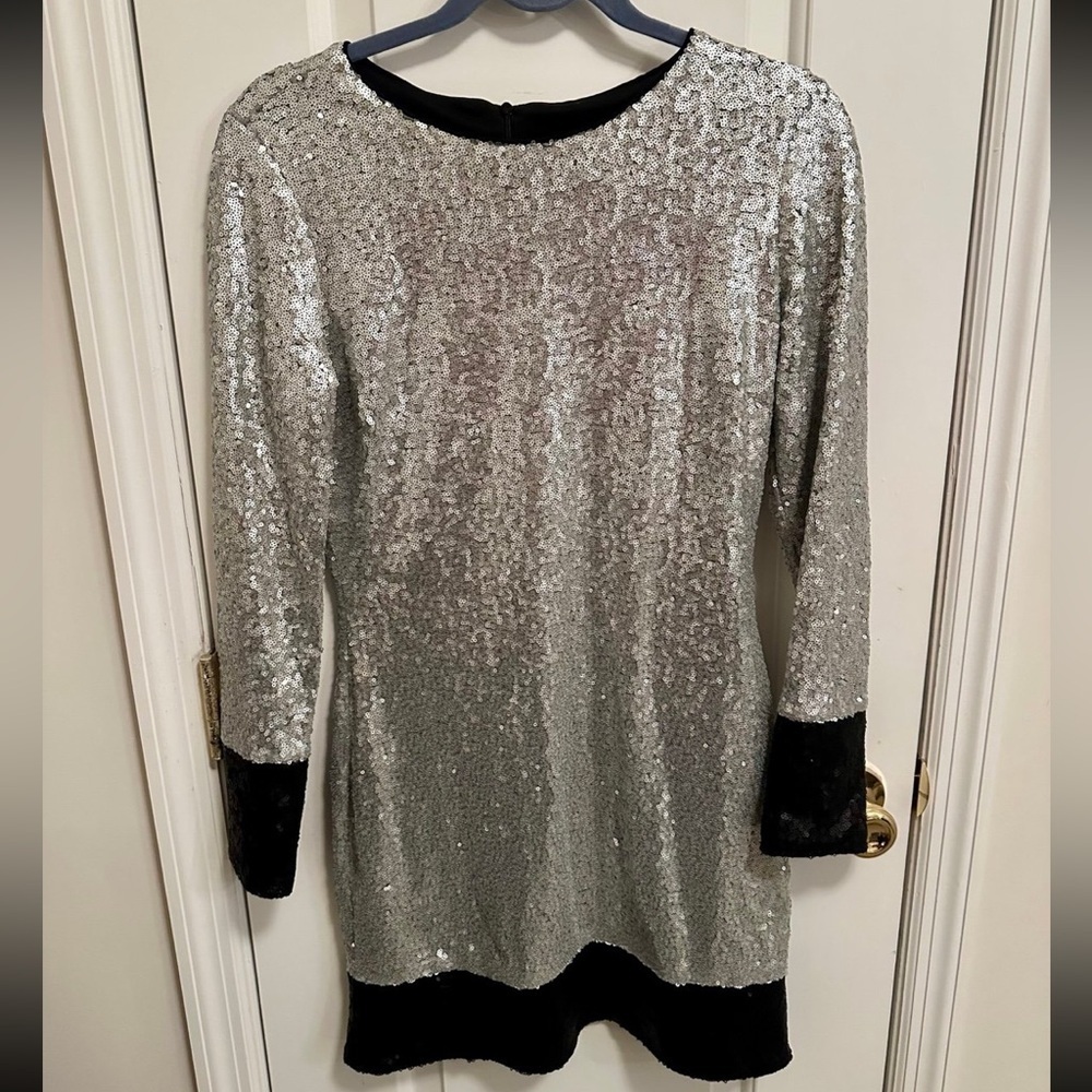Badgley Mischka Black and Silver Sequin Gown